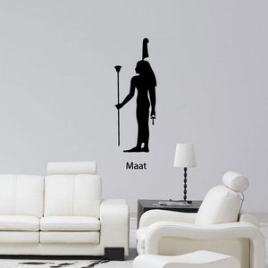 Maat Egyptian god wall decal, black silhouette of standing figure with staff