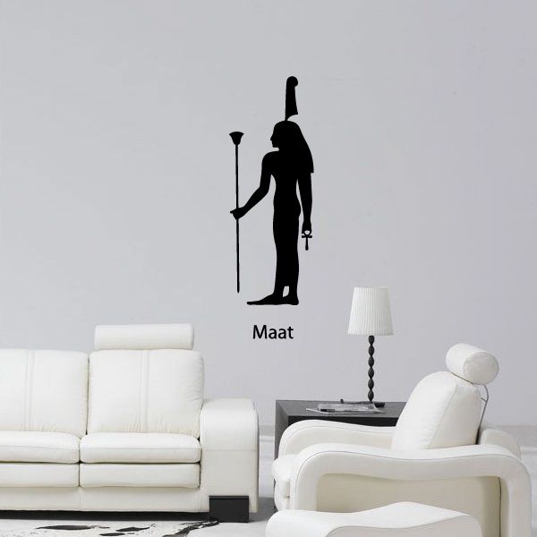 Maat Egyptian god wall decal, black silhouette of standing figure with staff