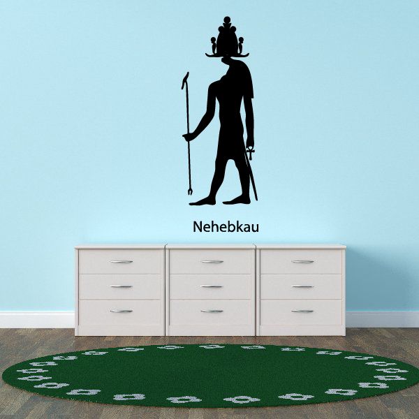 Egyptian god Nehebkau decal: black standing figure holding staff and ankh symbol