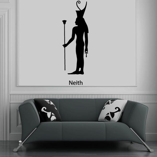 Egyptian goddess Neith holding scepter wall decal, black silhouette