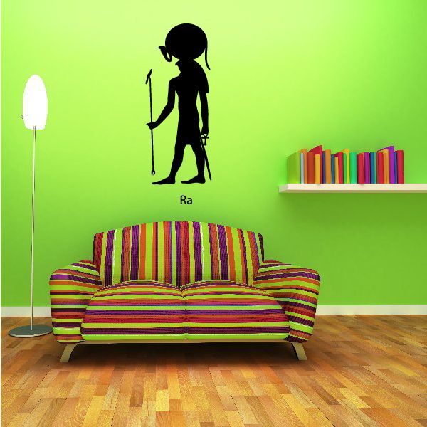 Egyptian God Ra wall decal, black silhouette of deity holding staff