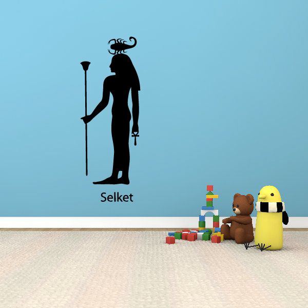 Egyptian God Serket decal: black silhouette of Serket holding a staff, text 'Seket'.