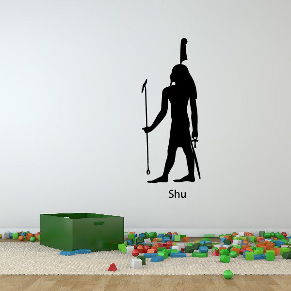 Egyptian god Shu decal: black standing silhouette holding a staff-like pole