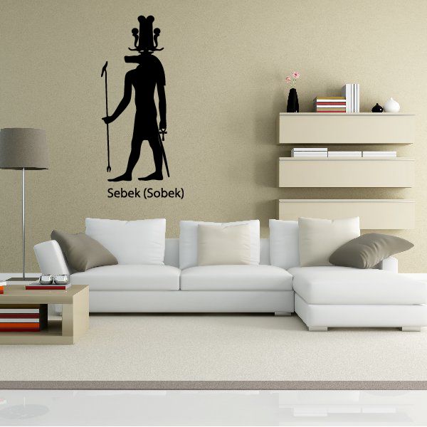 Egyptian Sobek wall decal, black silhouette of warrior holding staff