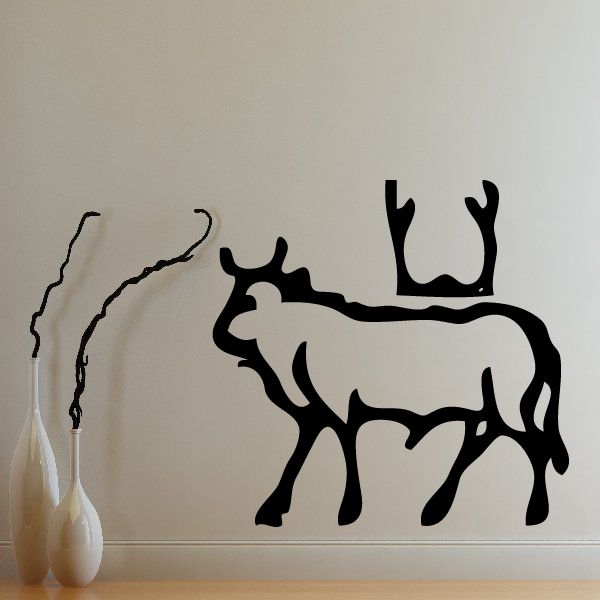 Egyptian hieroglyphic bull wall decal with raised arms symbol, black silhouette