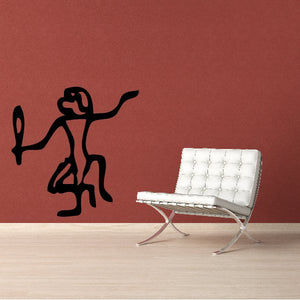 Black dancing dog hieroglyphics wall decal, silhouette with raised arms