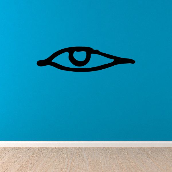 Egyptian eye decal looking left, black outline with blue inner detail