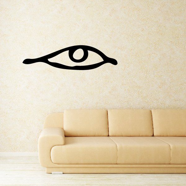 Egyptian eye looking right decal, black stylized eye with circular pupil