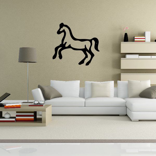 Black hopping horse wall decal with Egyptian hieroglyphic detailing