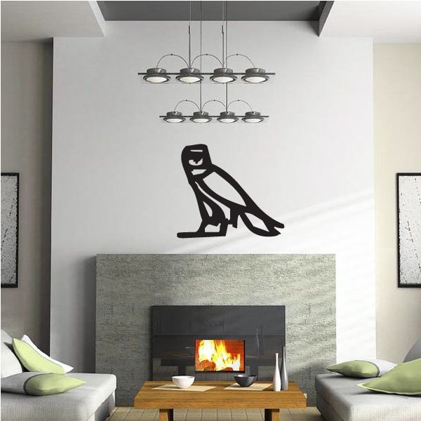 Egyptian letter M decal in black, hieroglyph-style stylized figure silhouette