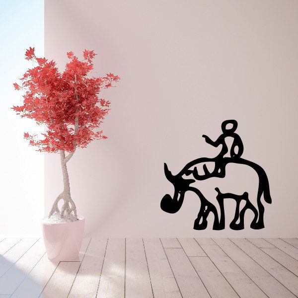 Black vinyl wall decal: rider on elephant silhouette
