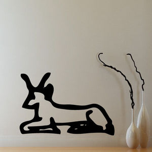 Egyptian hieroglyphic-style seated bull wall decal, black silhouette