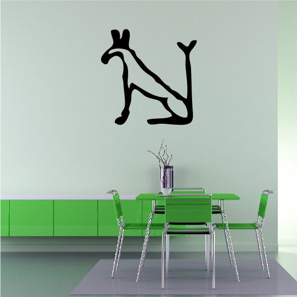 Black seated dog hieroglyph decal with Egyptian-style symbols