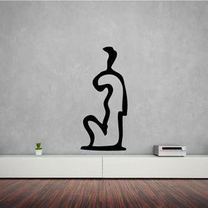 Seated Egyptian woman hieroglyphics decal, black silhouette with carved line details