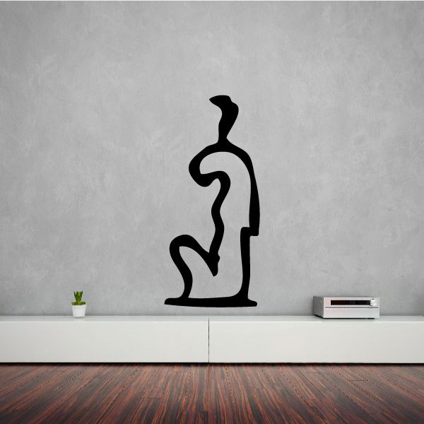 Seated Egyptian woman hieroglyphics decal, black silhouette with carved line details