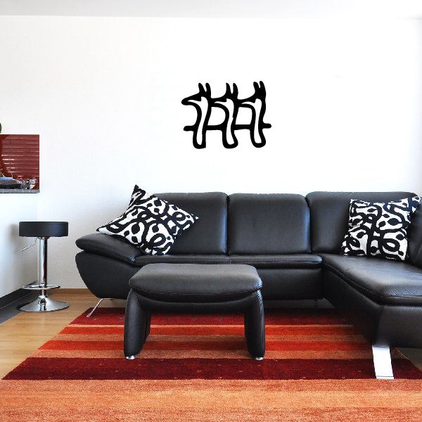 Black Egyptian hieroglyphics-style three llama head wall decal