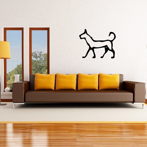 Walking dog wall decal in black outline style