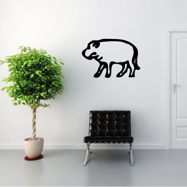 Walking hippo wall decal in black with simple Egyptian-style detailing