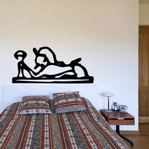 Black Egyptian hieroglyph-style wall decal with seated figure silhouette
