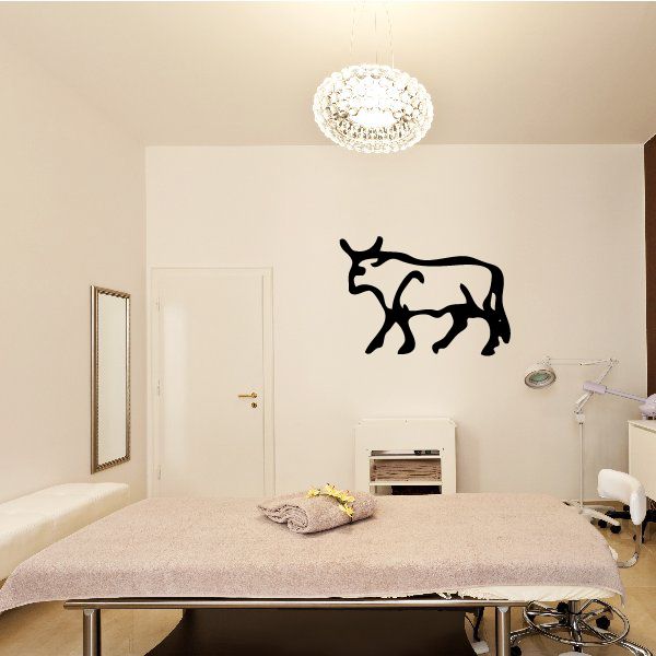 Egyptian hieroglyphics vinyl wall decal: black bull silhouette with symbols