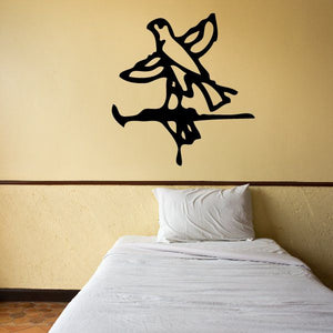 Egyptian hieroglyph wall decal, black glyph sticker design above bed
