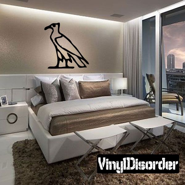 Egyptian hieroglyph wall decal, black stylized bird figure on smooth surface