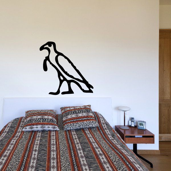 Egyptian hieroglyphics wall decal, black stylized bird-like symbol