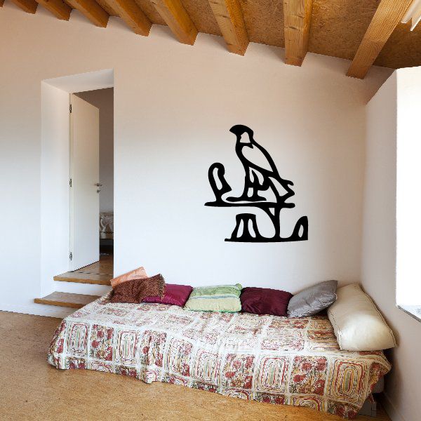 Egyptian hieroglyphics wall decal vinyl with black seated figure and symbols