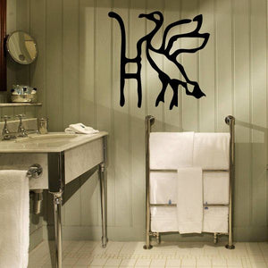 Black Egyptian hieroglyphics vinyl decal with stylized characters on a smooth surface