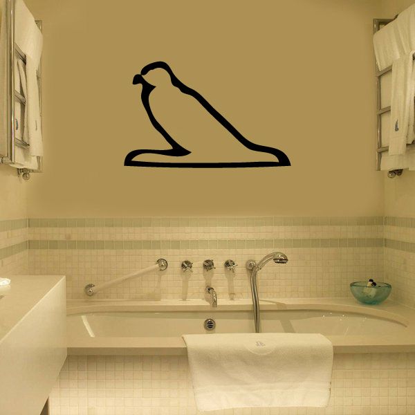 Egyptian hieroglyphics wall decal, black seated bird silhouette