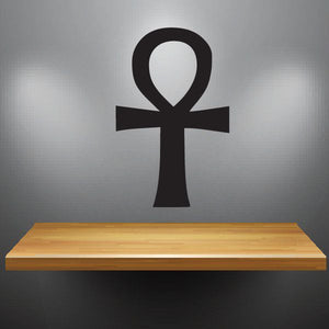 Large Egyptian Ankh decal in black, bold symbol with looped top and straight base.