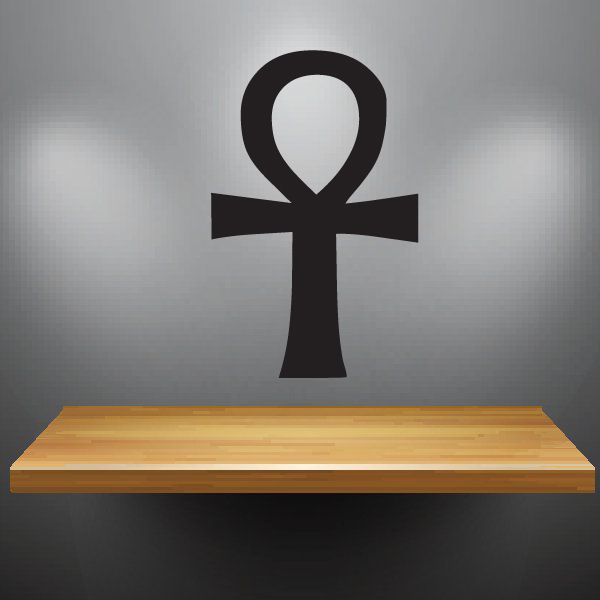 Large Egyptian Ankh decal in black, bold symbol with looped top and straight base.