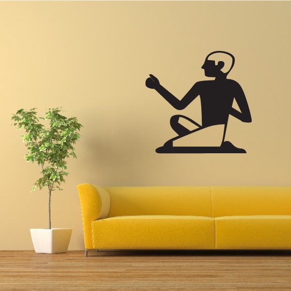 Egyptian man wall decal, seated figure silhouette, black vinyl