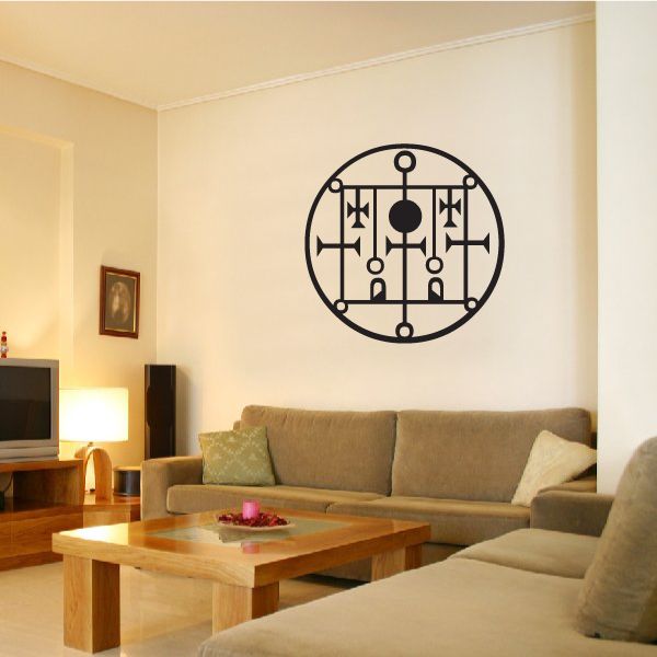 Egyptian ornate symbol decal: black circular geometric design with cross-like shapes