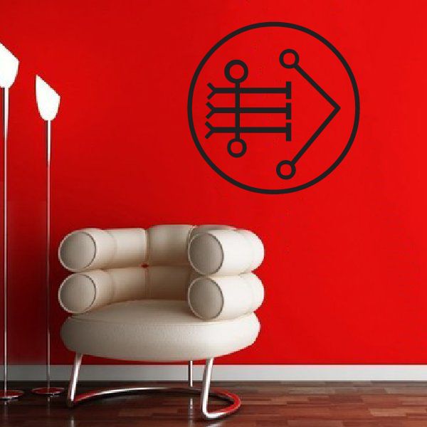 Egyptian pointed arrow symbol decal with black circular outline and arrow design