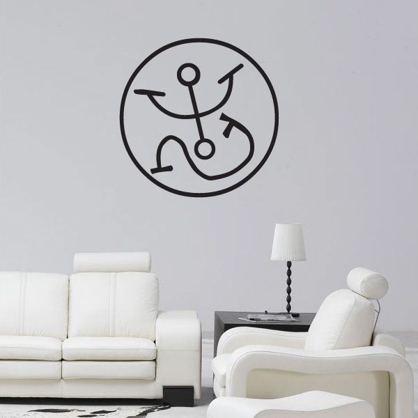 Egyptian simple symbol decal, circular black line emblem on light background