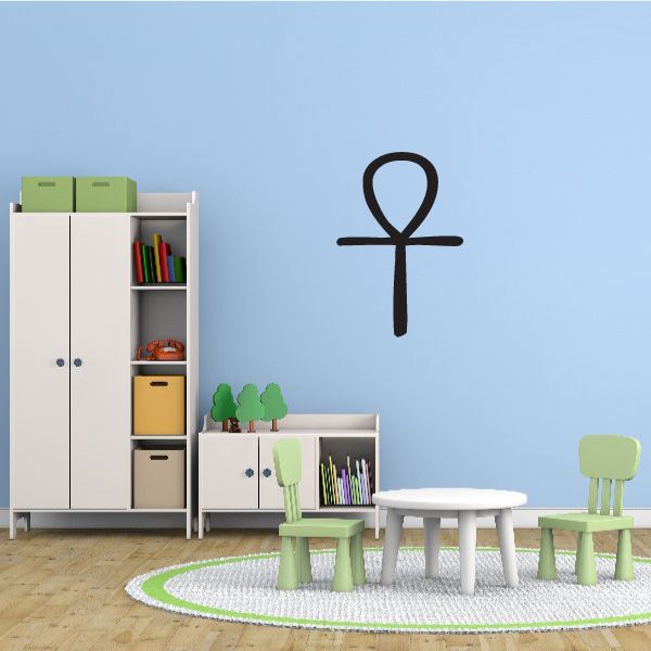 Small Egyptian ankh wall decal, black.
