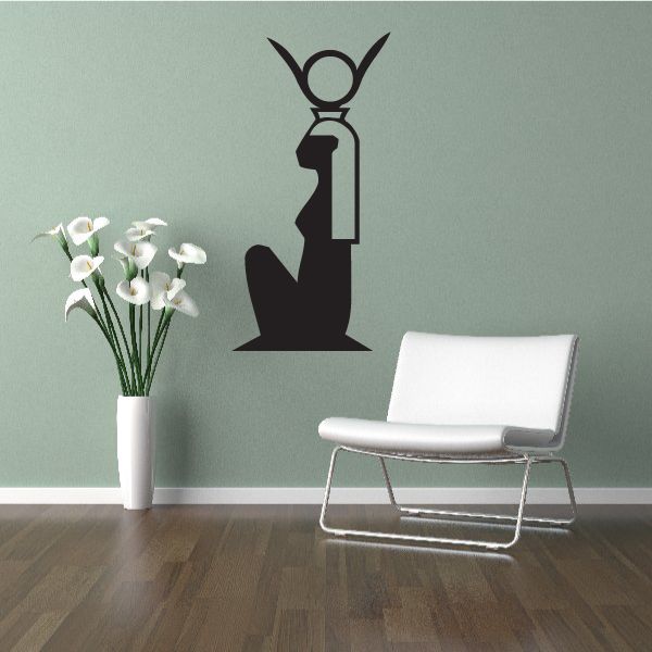 Egyptian statue wall decal, black sitting figure with ankh symbol