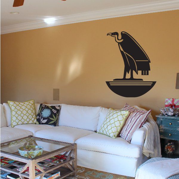 Egyptian vulture vinyl wall decal with black bird and boat silhouette