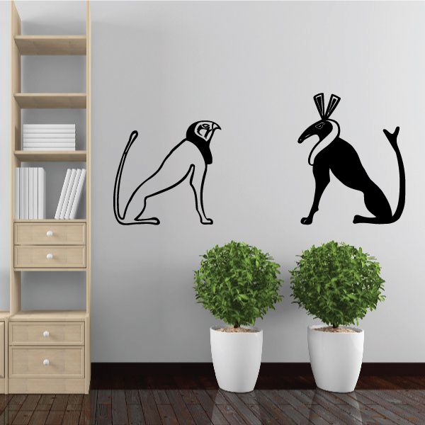 Egyptian cat wall decal set, black vinyl with two cat silhouettes