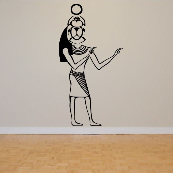 Egyptian wall decal of stylized pharaoh-like figure in black line art