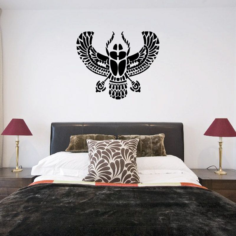 Winged scarab beetle wall decal with black-and-white winged design