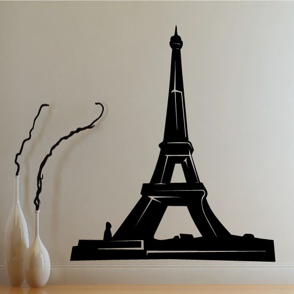 Eiffel Tower vinyl decal, black tower silhouette with base.