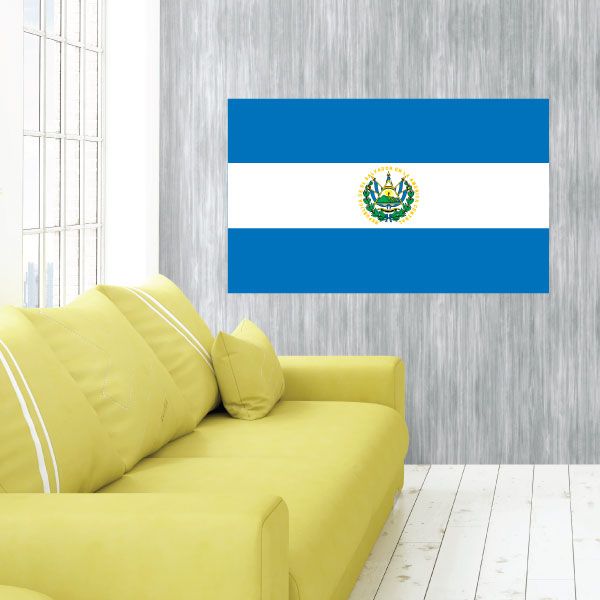 El Salvador flag sticker, rectangular blue-white-blue with national emblem in center