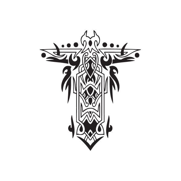 Image of Elaborate Cross Decal with Tribal Flames Decal