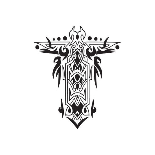 Image of Elaborate Cross Decal with Tribal Flames Decal