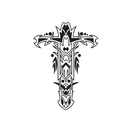 Image of Elaborate Cross with Tribal Embellishments Decal