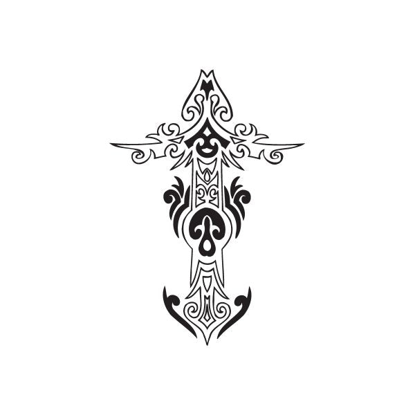 Image of Elaborate Cross with Tribal Swoops Decal