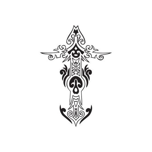 Image of Elaborate Cross with Tribal Swoops Decal