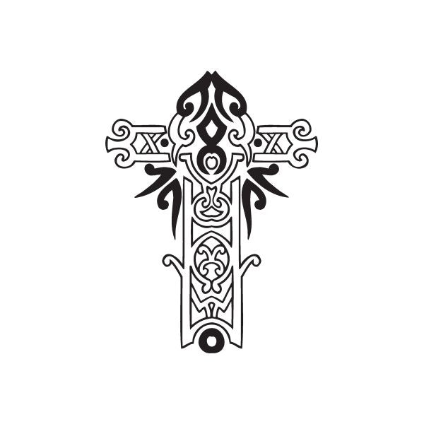 Image of Elaborate Cross with Tribal Wings Decal